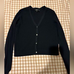 Women’s theory lace trim Bristol cotton waffle knit cardigan navy size M